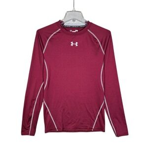 Under Armour Shirt Mens Large Red Maroon HeatGear Compression Long Sleeve Center